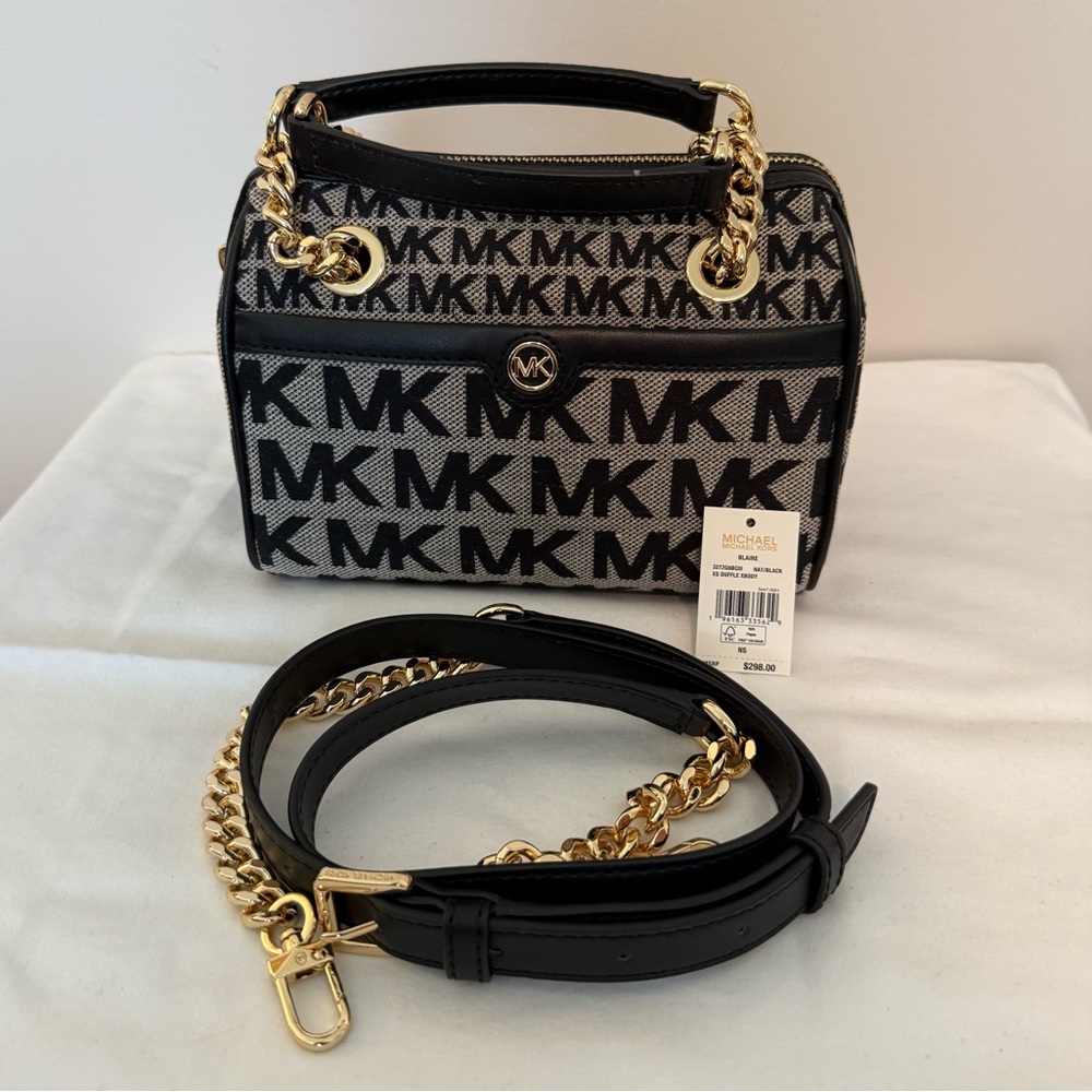 As “New” gorgeous small Michael Kors Black and Gold Crossbody Bag